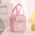 Pink cartoon rabbit insulated lunch bag for students with cute bow and dimensions - With Aluminum Foil Layer / Pink-Happy Rabbit
