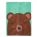 Cute cartoon bear fabric tissue box cover in mint green and brown linen-like fabric - Grey Bear