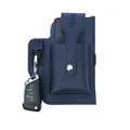 Étui de ceinture en cuir bleu marine pour téléphone avec poche avant et crochet porte-clés - Bleu