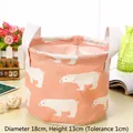 Ronde perzikkleurige stoffen opbergmand met ijsbeappatroon en handvaten - Cilindrische stijl / 18x13cm / Roze Beer Ronde Mand