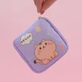 Cute cartoon cat pattern portable sanitary napkin storage bag in soft purple canvas fabric - Purple (Cat Design)