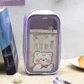 Large capacity purple transparent pencil case with cute bear design for students - Purple Bear