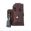 Étui de téléphone en cuir bordeaux pour ceinture avec mousqueton et boucle de clé - Café