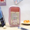 Cute pink transparent large capacity pencil case featuring a sweet cartoon bear design - Pink Bear