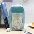 Large capacity blue transparent mesh pencil case with cute cartoon bear pattern design - Light Green Bear