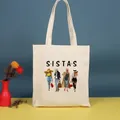 Bolso de lona crema moderno con ilustración de moda SISTAS y puntos de colores - 35*39cm / Sister-4