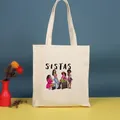 Bolso tote de lona blanco roto con estampado 'SISTAS' e ilustraciones de moda chic - 35*39cm / Estilo de ilustración (Sister-14)