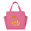Pink portable insulated lunch bag with large capacity and floral letter O design. - Gold Gradient Letter O / 25*14*24CM / Rose Red