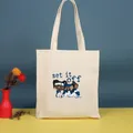 Elegante bolso tote de lona crema con gráfico de Set It Off y personajes impresos - 35*39cm / Estilo de ilustración (Sister-5)