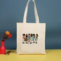 Bolso de lona con estampado Sisters e ilustración de moda en un elegante color beige - 35*39cm / Estilo de ilustración (Sister-8)