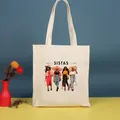 Elegante bolso tote de lona blanco roto con estampado de Sistas para las compras diarias - 35*39cm / Estilo de ilustración (Sister-16)