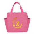 Portable pink insulated lunch bag with floral wreath number 7 and dual handles for students - Gold Gradient Letter Z / 25*14*24CM / Rose Red