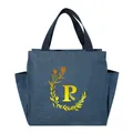 Insulated lunch bag in navy blue with yellow floral 'P' letter print - Gold Gradient Letter R / 25*14*24CM / Navy Blue