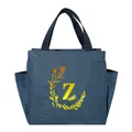 Portable blue insulated lunch bag with a stylish yellow Z letter floral print design. - Gold Gradient Letter Z / 25*14*24CM / Navy Blue