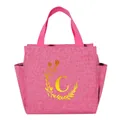 Pink insulated lunch bag with elegant floral letter C pattern for students and office - Gold Gradient Letter C / 25*14*24CM / Rose Red