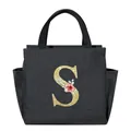 Black insulated lunch bag with golden glitter letter S and floral print. - Gold Sequin Letter S / 25*14*24CM / Black