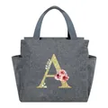 Grey insulated lunch bag with glitter gold letter A and pink floral pattern for kids - Letter A / 25*14*24CM / Gray