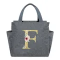 Portable grey insulated lunch bag featuring a golden glitter floral letter F design - Letter F / 25*14*24CM / Gray