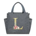 Large capacity grey insulated lunch bag featuring a floral glitter letter L design - Letter L / 25*14*24CM / Gray
