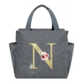 Insulated lunch bag for students with large capacity and floral letter N design - Letter N / 25*14*24CM / Gray