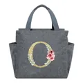 Portable gray insulated lunch bag featuring a gold floral glitter letter O design - Letter O / 25*14*24CM / Gray