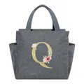Grey insulated lunch bag featuring a floral glitter letter Q design for office and school - Letter Q / 25*14*24CM / Gray