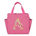 Pink portable insulated lunch tote bag featuring a golden glitter floral letter A print - Letter A / 25*14*24CM / Rose Red