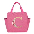 Rose pink insulated lunch bag with a golden glitter letter C and floral decoration - Letter C / 25*14*24CM / Rose Red