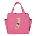 Pink insulated lunch tote bag with floral glitter letter J detail for women - Letter J / Rose Red