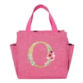 Portable insulated pink lunch bag featuring a floral glitter letter O design for students - Letter O (B308) / 25*14*24CM / Rose Red