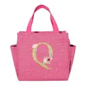Stylish portable insulated lunch bag in pink with floral glitter letter Q print design - Letter Q (B308) / 25*14*24CM / Rose Red
