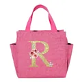 Insulated pink lunch bag with decorative floral gold glitter letter R design for students - Letter R (B308) / 25*14*24CM / Rose Red