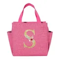 Portable large pink insulated lunch bag with a gold glitter floral letter S design - Letter S (B308) / 25*14*24CM / Rose Red