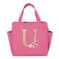 Portable pink insulated lunch bag with gold glittery letter U and floral accent. - Letter U (B308) / 25*14*24CM / Rose Red