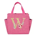 Pink insulated portable lunch bag with floral golden glitter letter W design for students - Letter W (B308) / 25*14*24CM / Rose Red