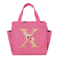 Portable pink insulated lunch bag with elegant floral gold glitter letter X design - Letter X (B308) / 25*14*24CM / Rose Red