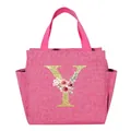Insulated pink portable lunch bag with a decorative gold glitter floral initial letter Y - Gold Letter Wreath-Y / Rose Red