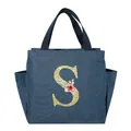 Premium navy blue insulated lunch bag with gold floral glitter letter S design - Gold Glitter Letter S (Floral Pattern) / 25*14*24CM / Navy Blue
