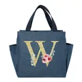 Navy denim insulated lunch bag with floral glitter letter W design - Gold Glitter Letter W (Floral Pattern) / 25*14*24CM / Navy Blue