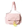 Cute pink floral canvas shoulder bag with yellow flower keychain charm for students - Pink (No Charm)