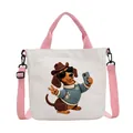 Sac cabas en toile avec broderie teckel mignon, anses roses et bandoulière réglable - Chien Lunettes de Soleil / Rose