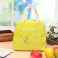 Gelbe isolierte Lunchtasche mit 'Beautiful' Aufdruck für Büro und Schule geeignet - Cartoon-Tier-Stil / Grün