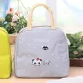 Tragbare isolierte graue Lunchtasche mit süßem Panda-Druck und gelbem gewebtem Griff - Cartoon-Tier-Stil / Grau