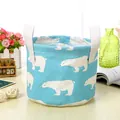 Panier de rangement mignon en tissu avec imprimé ours polaire et poignées en toile - Ours Bleu Cylindrique