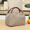 Portable insulated lunch bag with brown stripes and durable handles for daily use - Coffee