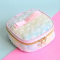 Cute pastel gradient embroidery sanitary napkin pouch with daisy lace and pearl zipper - Gradient Green