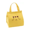 Portable insulated yellow lunch bag with a cute cartoon cat face print for kids and office - Yellow