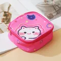 Cute pink sanitary napkin storage bag with cartoon cat motif and double zipper closure - Rose Red Cat
