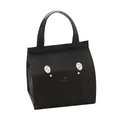 Portable black Oxford cloth insulated lunch bag with cute cartoon cat face print. - Black