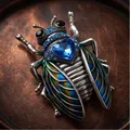 Spilla a scarabeo vintage con cristallo blu a forma di cuore e ali smaltate colorate. - Argento Antico & Insetto Blu Chiaro